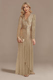 Glitter Navy Madre de la Novia Vestido con mangas largas
