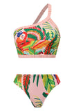 Conjunto de bikini estampado naranja de 3 piezas con vestido de playa con borla