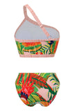 Conjunto de bikini estampado naranja de 3 piezas con vestido de playa con borla