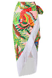 Conjunto de bikini estampado naranja de 3 piezas con vestido de playa con borla