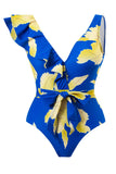 Conjunto de bikini verde estampado de dos piezas con falda de playa