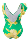 Conjunto de bikini verde estampado de dos piezas con falda de playa
