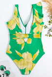 Conjunto de bikini verde estampado de dos piezas con falda de playa