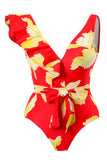 Conjunto de bikini verde estampado de dos piezas con falda de playa