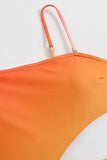 Traje de baño de una pieza naranja de cintura alta con recorte