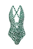 Set de bikini marrón con estampado de leopardo de una pieza con falda de playa