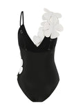 Traje de baño negro de cintura alta de una pieza con flor