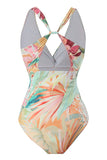 Set de traje de baño amarillo estampado de flores de una pieza con falda de playa