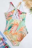 Set de traje de baño amarillo estampado de flores de una pieza con falda de playa