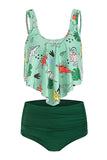 Traje de baño estampado verde de dos piezas