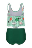 Traje de baño estampado verde de dos piezas
