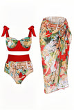 Set de trajes de baño estampados de dos piezas con vestido de playa