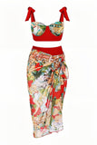 Set de trajes de baño estampados de dos piezas con vestido de playa