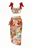 Set de trajes de baño estampados de dos piezas con vestido de playa