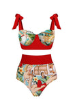 Set de trajes de baño estampados de dos piezas con vestido de playa