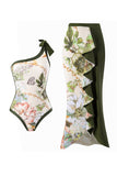 One Shoulder High Waist One Piece Swimwear con falda de playa