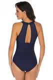 Halter Cuello Cintura Alta Marina Traje de baño de una pieza