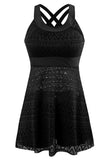 Jewel Neck Black One Piece Swimsuit con pantalones cortos