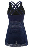 Jewel Neck Black One Piece Swimsuit con pantalones cortos