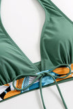 Dos piezas estampadas verde halter cuello cintura alta traje de baño