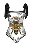 Negro estampado de una pieza Bikini traje de baño