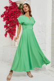 Verde mangas cortas té largo vestido de verano
