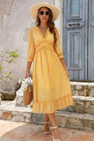 Manga Larga Amarilla Floral Boho Maxi Vestido