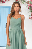 Chiffon Spaghetti Straps Eucalyptus Vestido de Dama de Honor