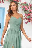 Chiffon Spaghetti Straps Eucalyptus Vestido de Dama de Honor