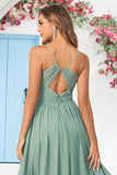 Chiffon Spaghetti Straps Eucalyptus Vestido de Dama de Honor