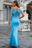 Azul claro del hombro Sirena Vestido largo de baile de graduación