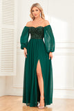 Vestido formal de pino de manga larga brillante con lentejuelas