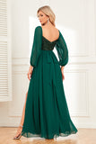 Vestido formal de pino de manga larga brillante con lentejuelas