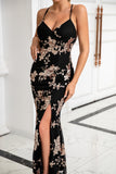 Funda Espagueti Straps Negro Vestido largo de fiesta con hendidura