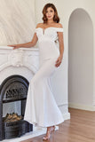 Vestido de graduación de sirena blanca fuera del hombro