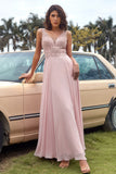 Vestido de graduación de gasa con apliques ruborizados