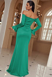 Off The Shoulder Green Vestido largo de baile de graduación con hendidura