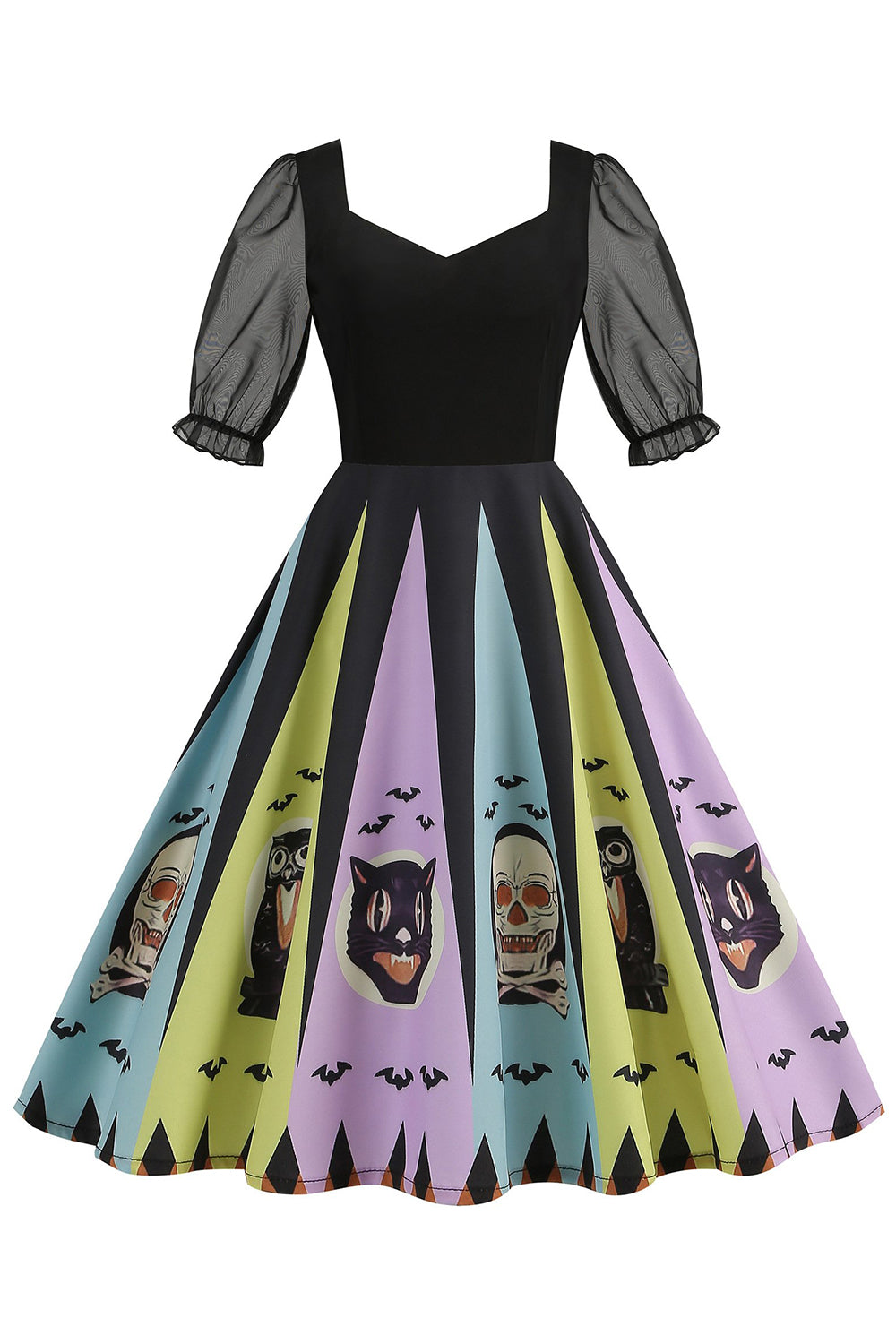 Halloween Vestido Black A Line vintage impreso