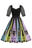 Halloween Vestido Black A Line vintage impreso