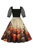 Halloween Vestido Black A Line vintage impreso