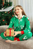 Verde conjunto de pijama familiar a juego de copos de nieve navideños en mono