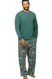 Verde conjunto de pijama familiar a juego navideño con estampado de animales.