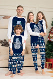 Conjunto de pijamas de Navidad estampados con pantalones a rayas de manga larga azul oscuro