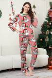 Conjunto de pijamas navideños estampados de manga larga a rayas rojas