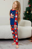 Conjunto de pijamas de Navidad de manga larga estampados con pantalones a cuadros azul oscuro