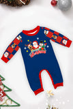 Conjunto de pijamas de Navidad de manga larga estampados con pantalones a cuadros azul oscuro