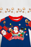 Conjunto de pijamas de Navidad de manga larga estampados con pantalones a cuadros azul oscuro
