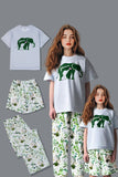 Pijamas familiares de manga corta con estampado floral verde blanco a juego