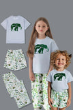 Pijamas familiares de manga corta con estampado floral verde blanco a juego