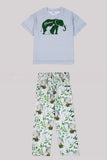Pijamas familiares de manga corta con estampado floral verde blanco a juego